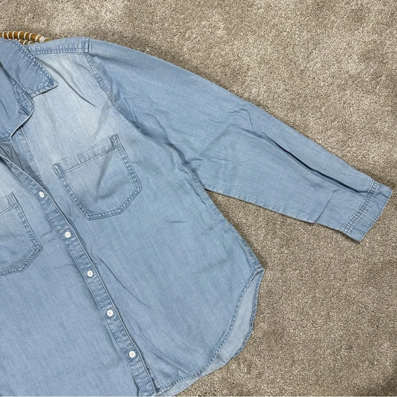 Cloth & Stone Long Sleeve Point Collar Chambray Denim Shirt Button Front Blue L - Picture 7 of 16